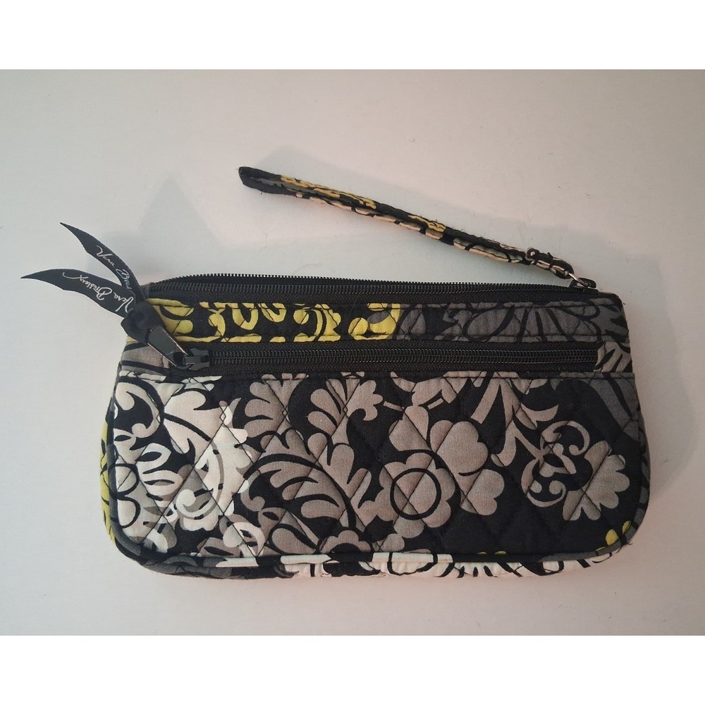 Vera Bradley Wristlet Baroque Pattern Zip Top Floral B&W Gray Yellow NICE!
